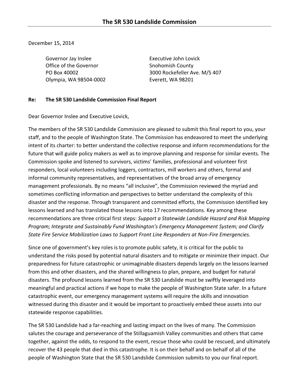 SR 530 Landslide Commission Final Report