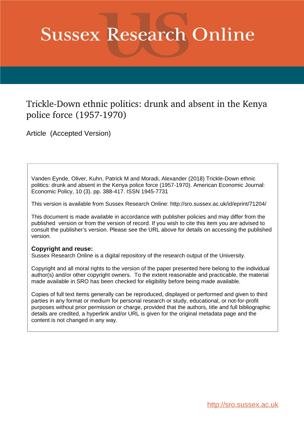 Trickledown Ethnic Politics: Drunk and Absent in the Kenya Police Force