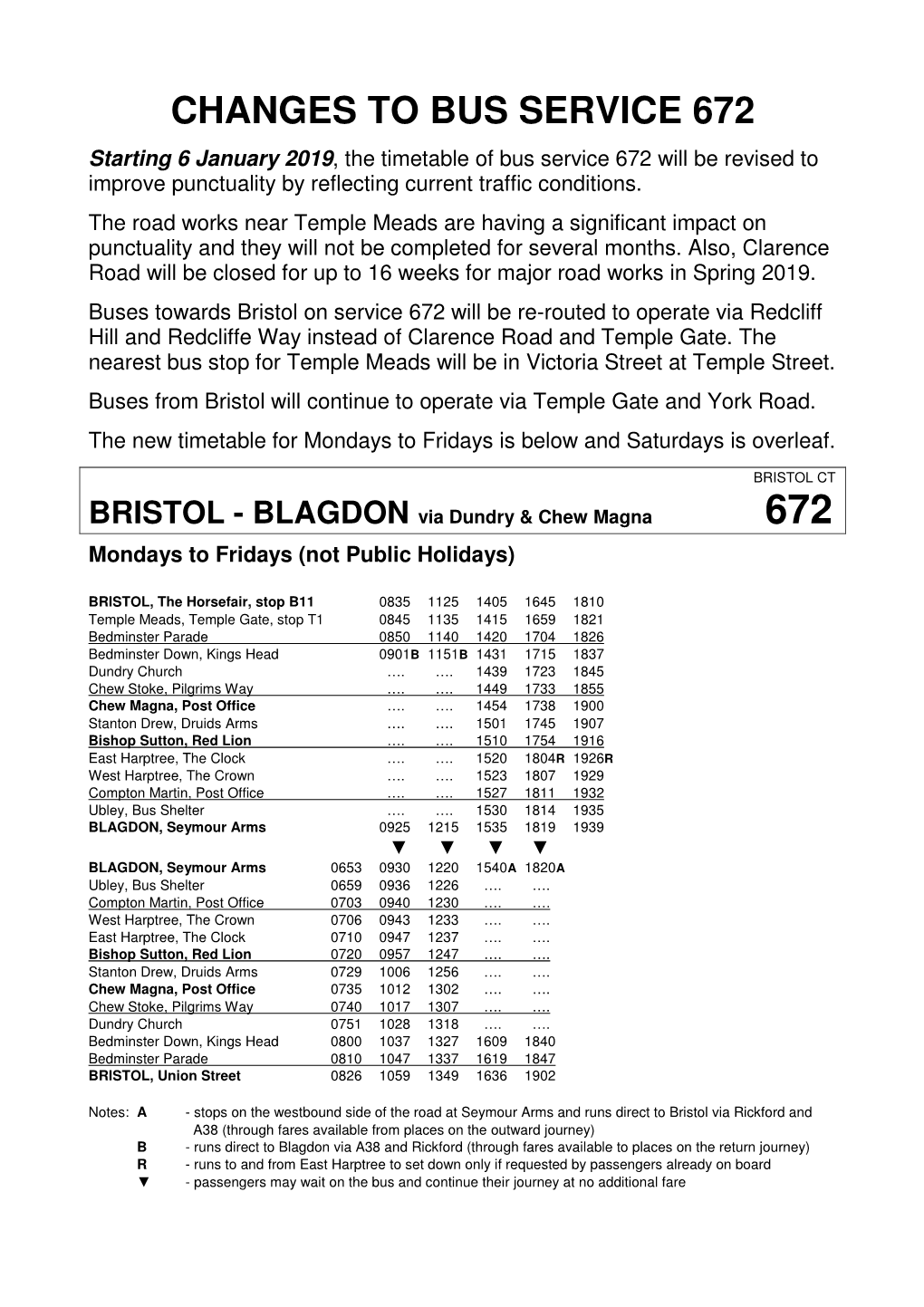 Changes to Bus Service 672