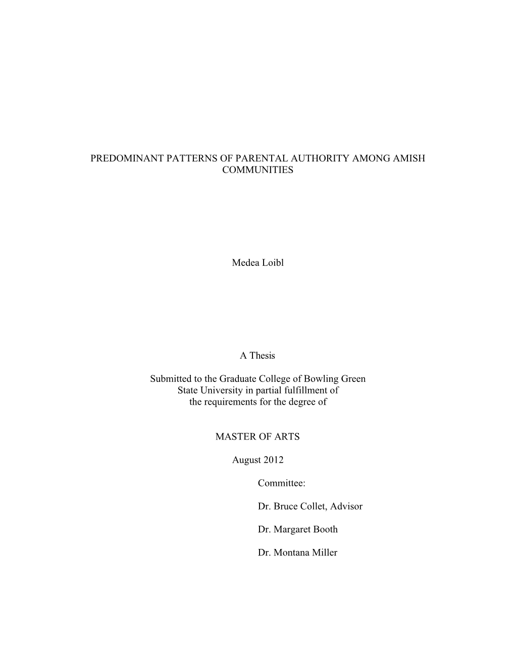 Predominant Patterns of Parental Authority Among Amish Communities