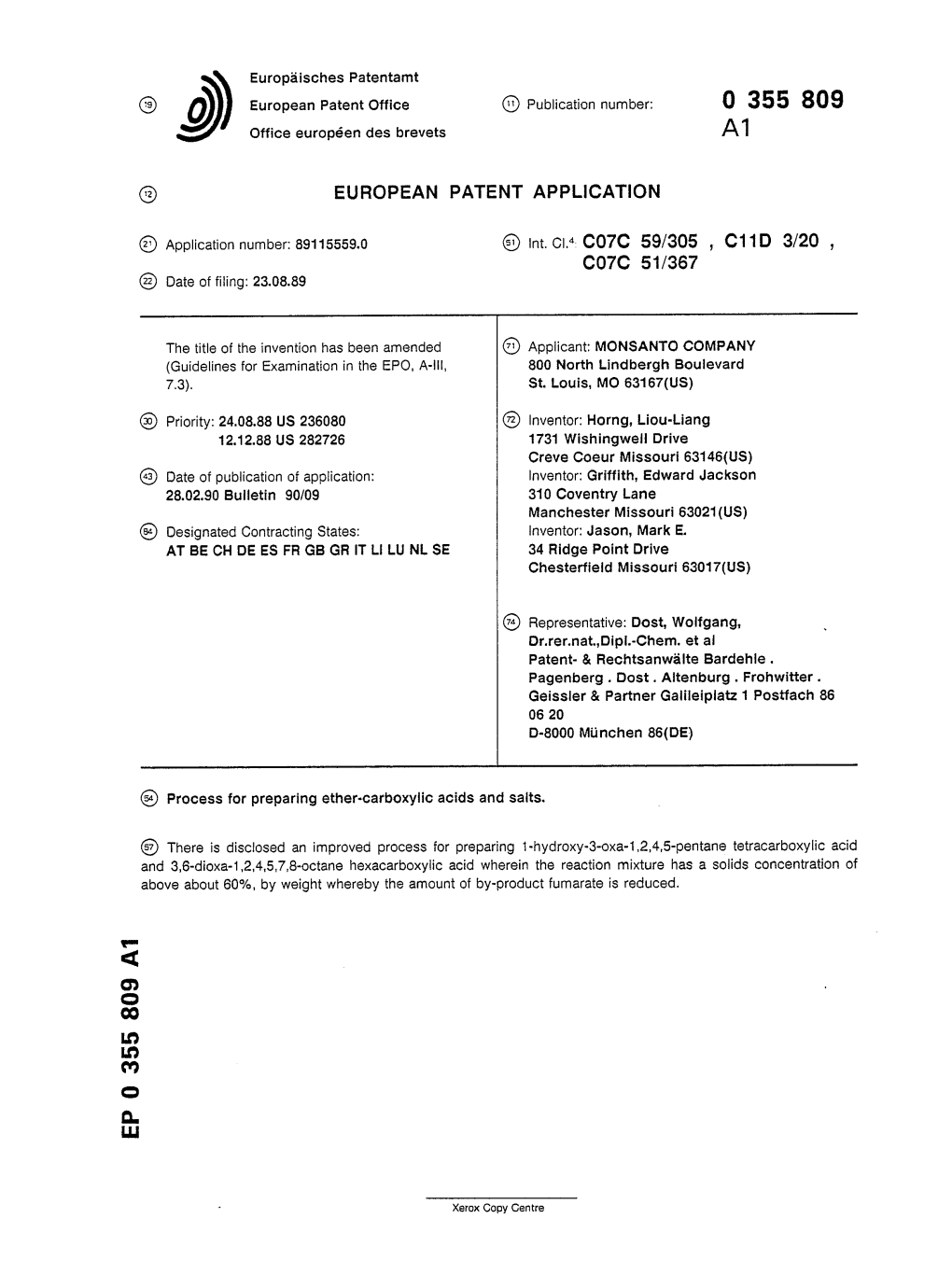 Process for Preparing Ether-Carboxylic Acids and Salts