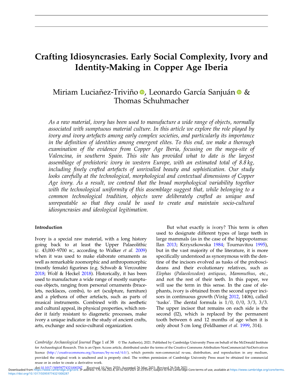 Crafting Idiosyncrasies. Early Social Complexity, Ivory and Identity-Making in Copper Age Iberia