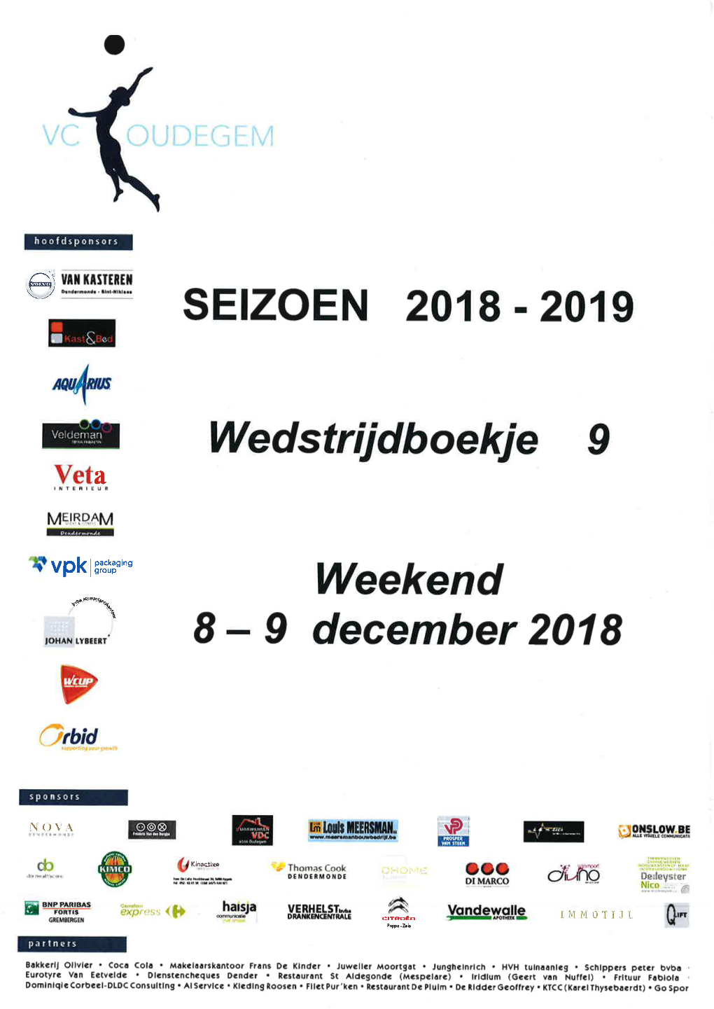 Wedstrijdboekje 9 Weekend 8-9 December 2018