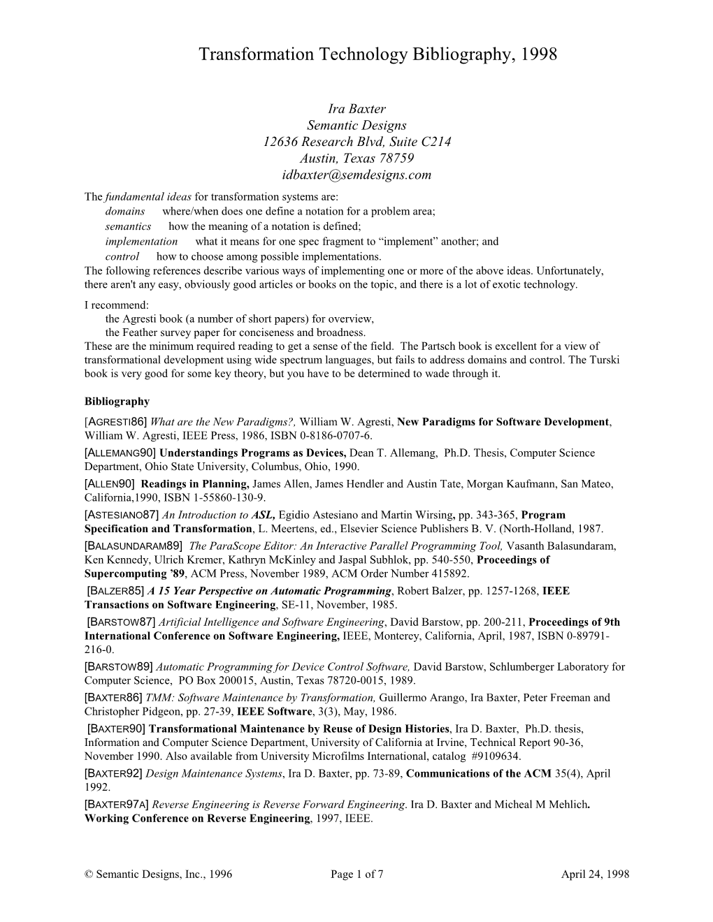 Bibliography on Transformation Systems (PDF Format)