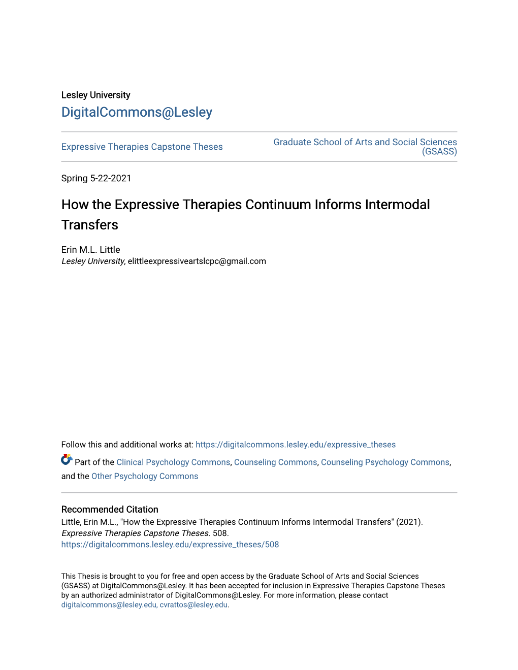 How the Expressive Therapies Continuum Informs Intermodal Transfers