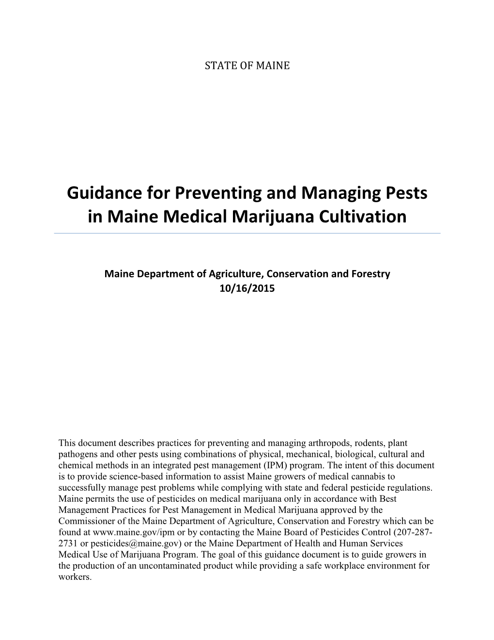 Medical Marijuana Pest Management Guidance