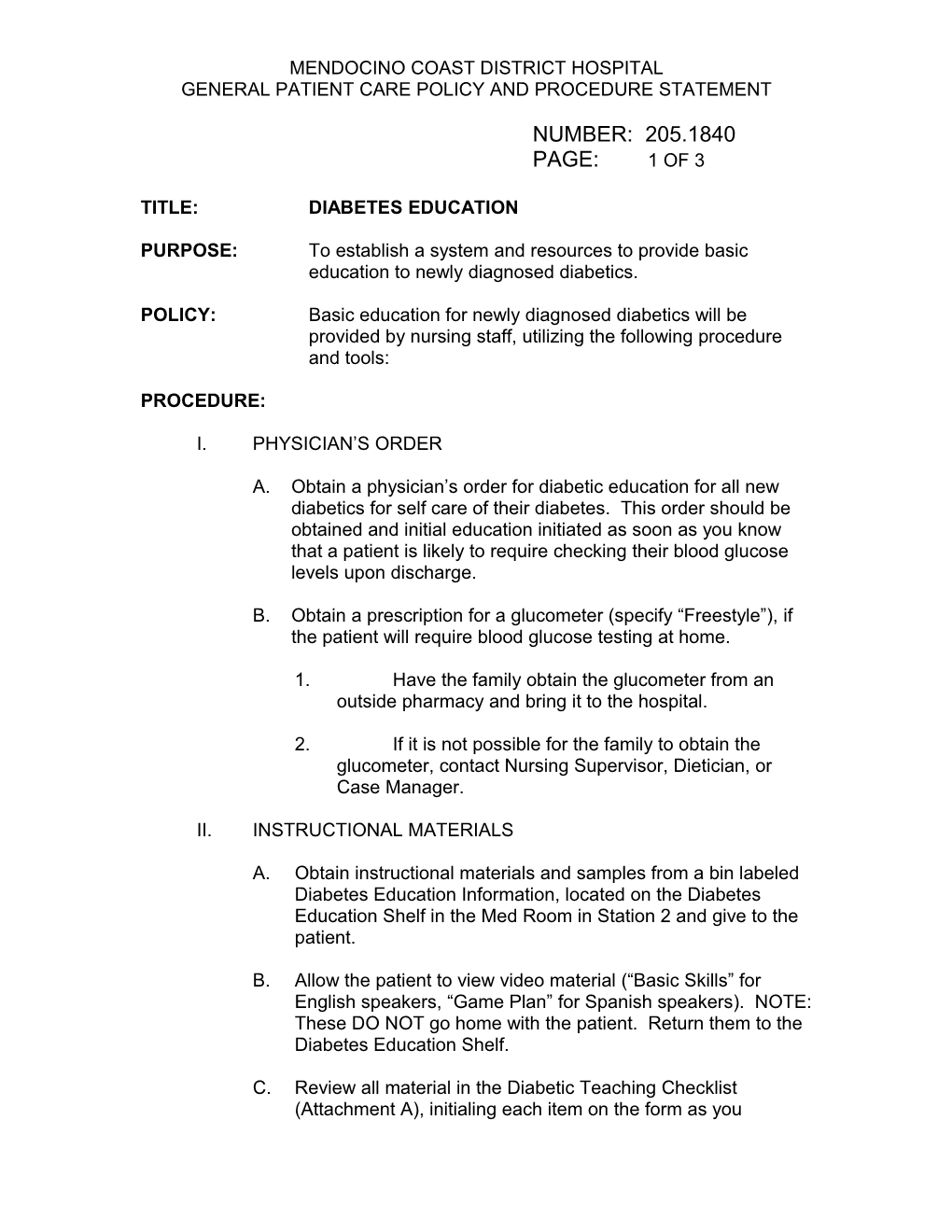 General Patient Care Policy and Procedure Statement s2