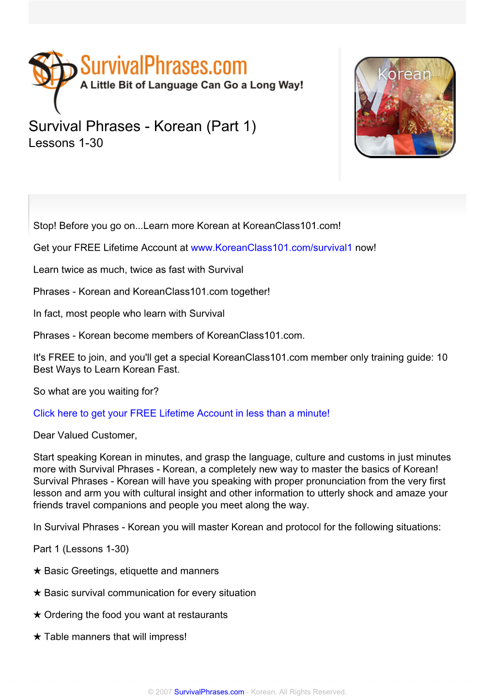 Korean (Part 1) Lessons 1-30