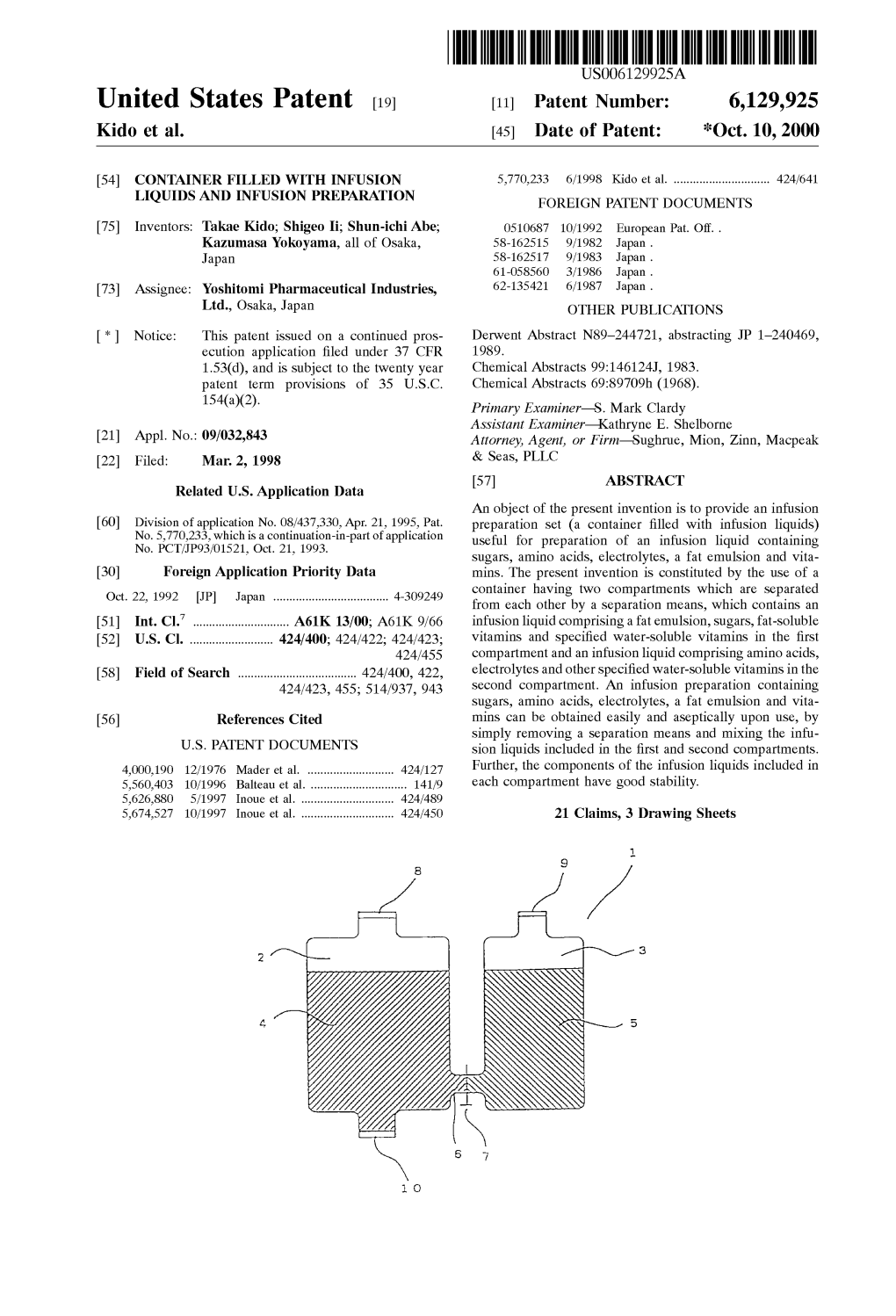 United States Patent (19) 11 Patent Number: 6,129,925 Kido Et Al