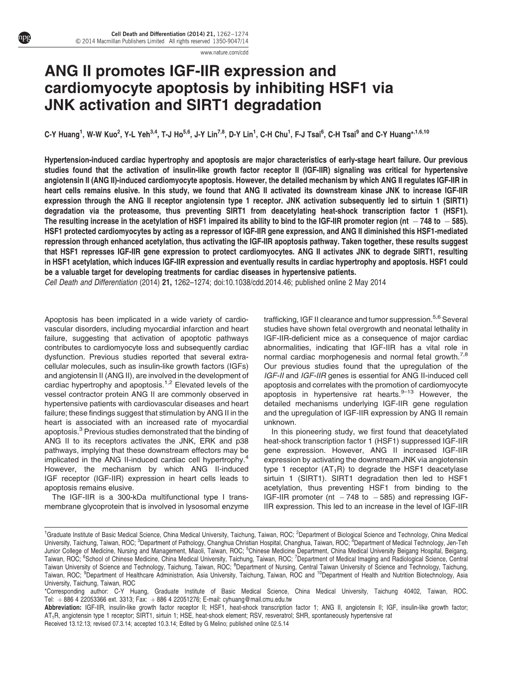 ANG II Promotes IGF-IIR Expression and Cardiomyocyte Apoptosis by Inhibiting HSF1 Via JNK Activation and SIRT1 Degradation