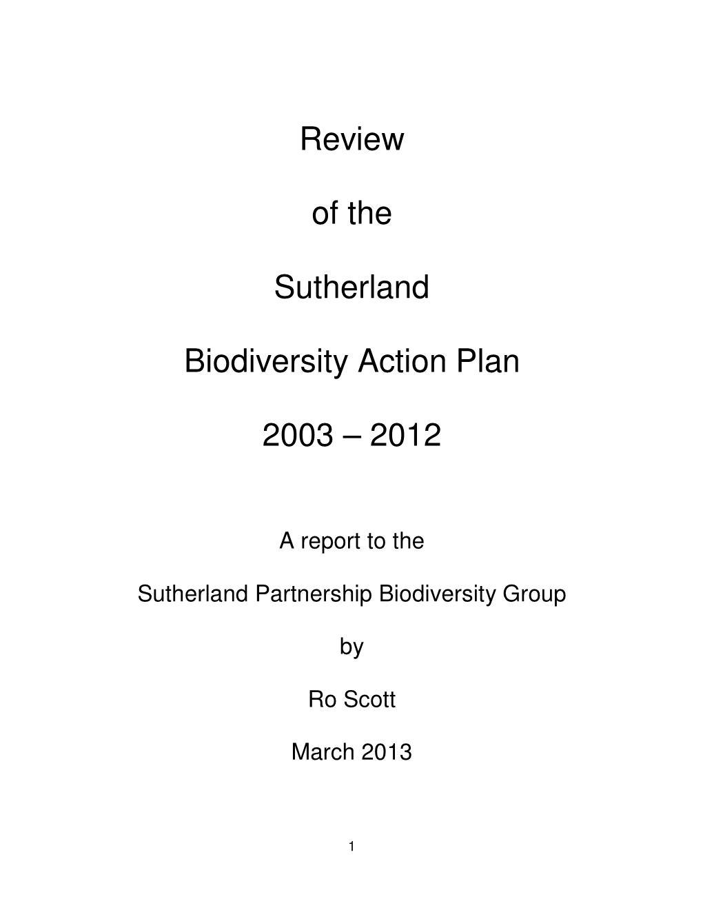 Review of the Sutherland Biodiversity Action Plan 2003 – 2012