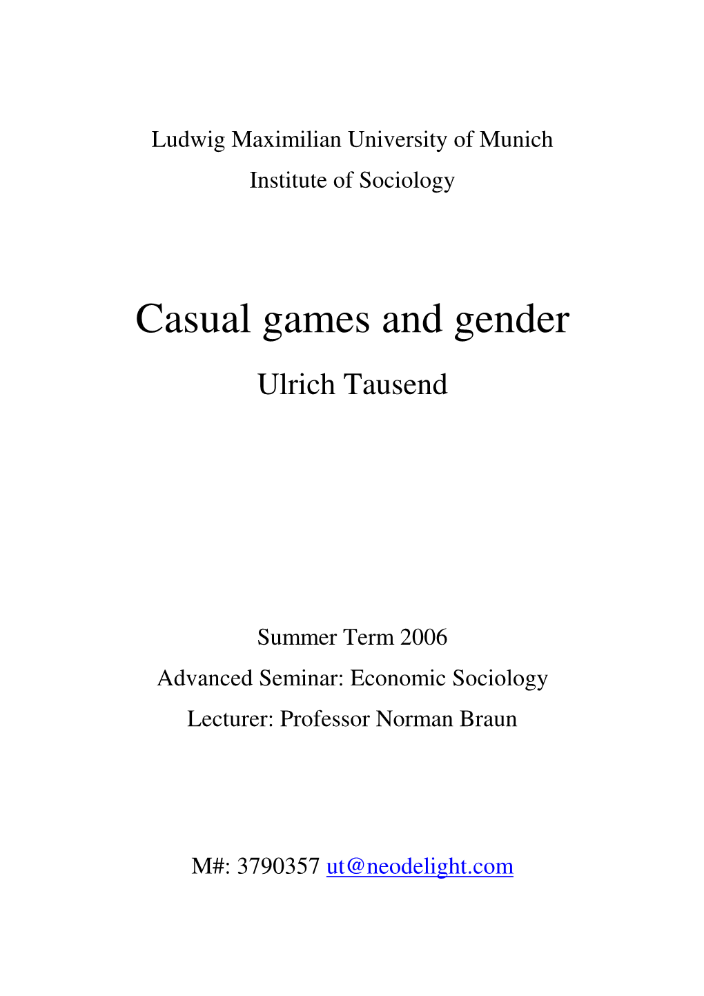 Casual Games and Gender