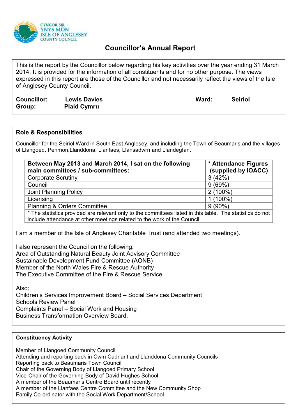 Councillor's Annual Report