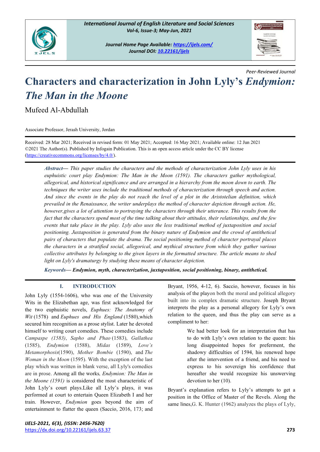 Characters and Characterization in John Lyly's Endymion: the Man In