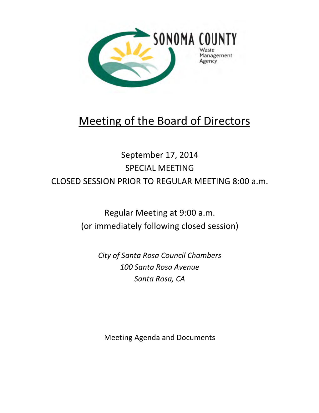 September 14, 2014 Agenda Packet