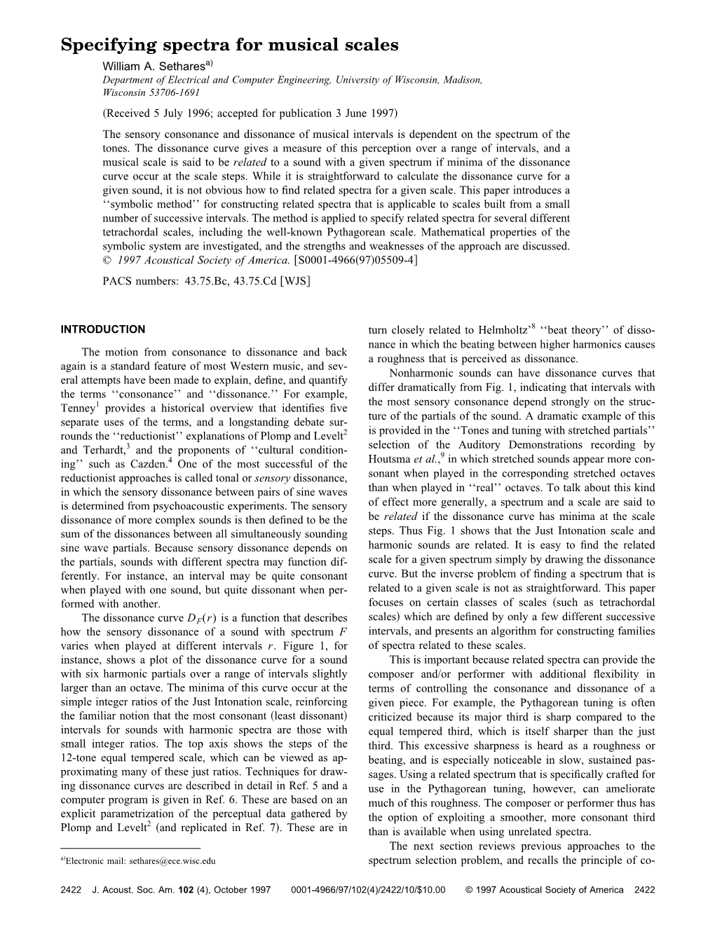 Specifying Spectra for Musical Scales William A