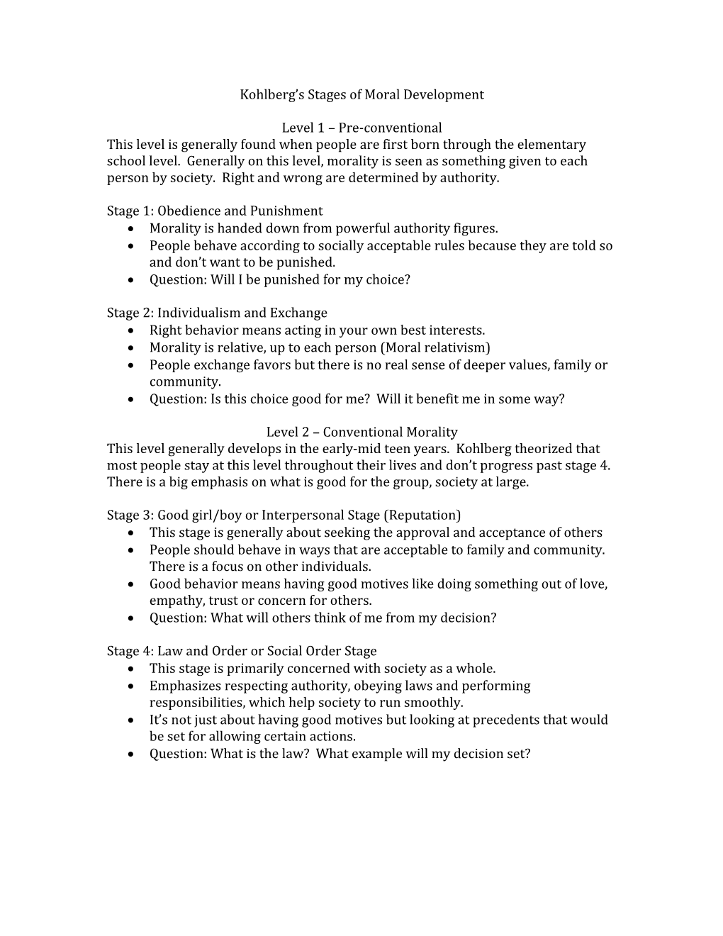 Kohlberg S Stages of Moral Development