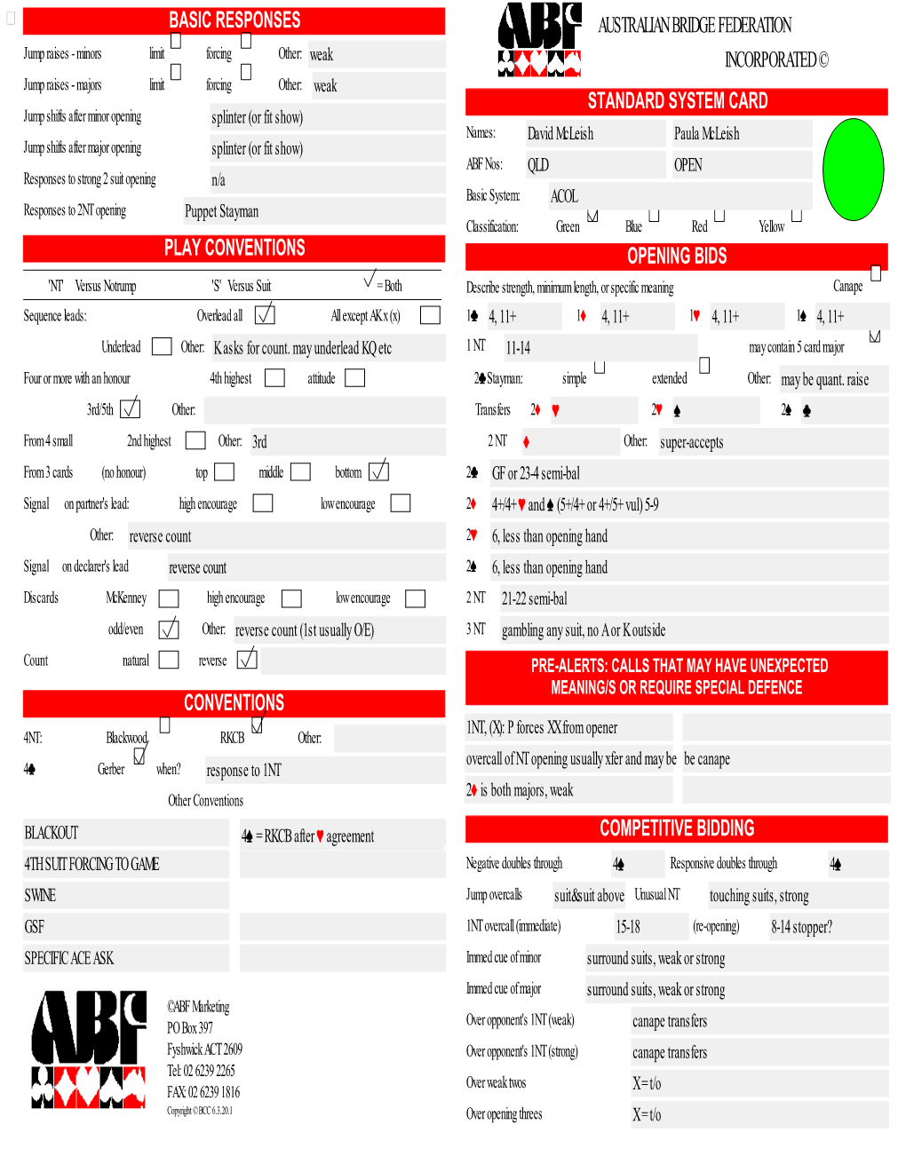 Convention Card Editor