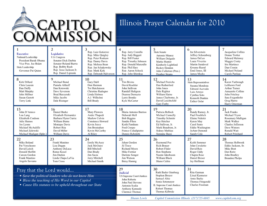 Prayer Calendar for 2010