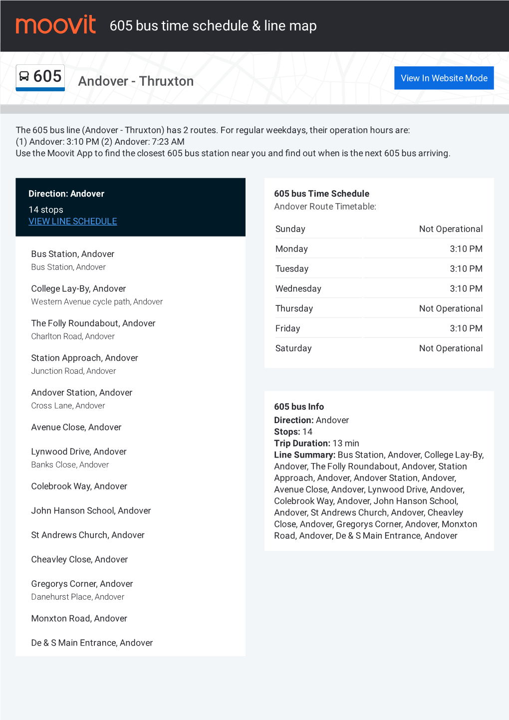 605 Bus Time Schedule & Line Route