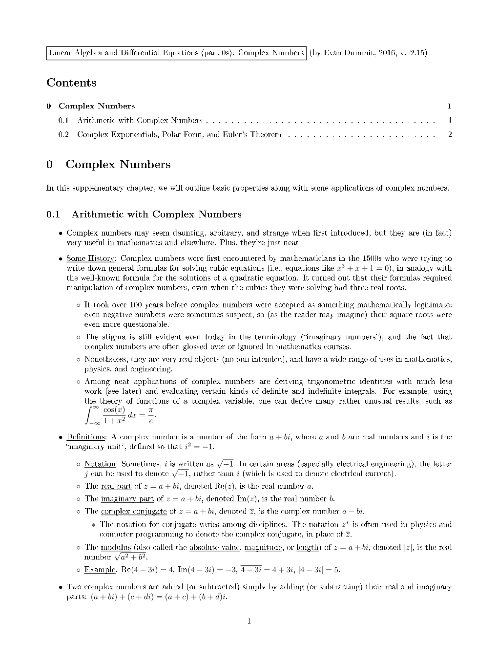 Contents 0 Complex Numbers