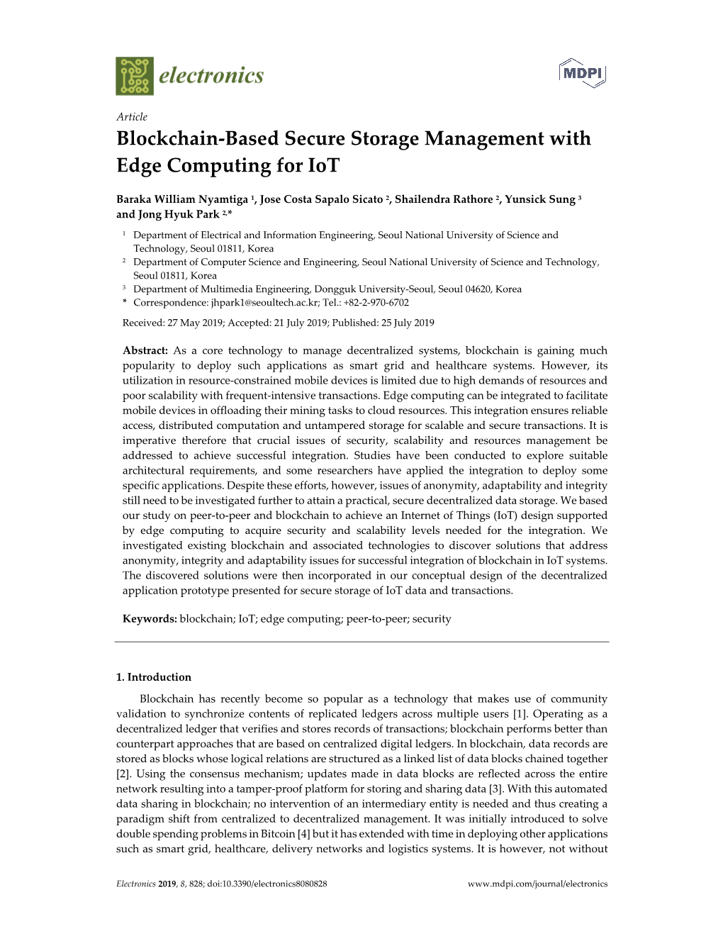 Blockchain-Based Secure Storage Management with Edge Computing for Iot