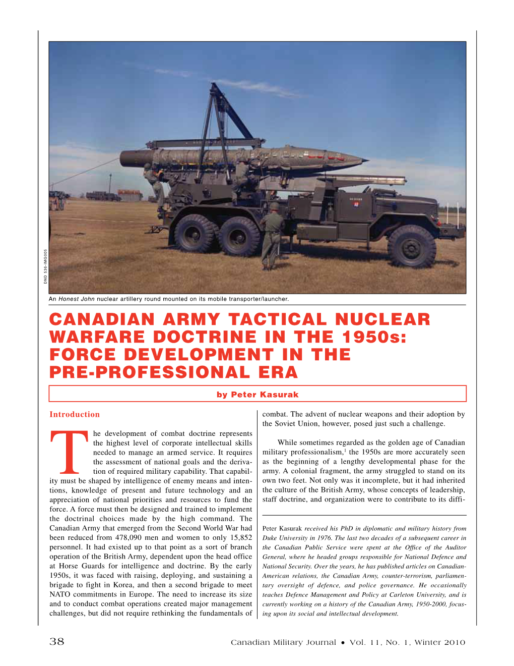 Canadian Army Tactical Nuclear Warfare Doctrine in the 1950S: Force Development in the Pre-Professional Era
