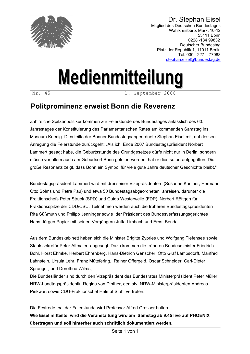 Politprominenz Erweist Bonn Die Reverenz