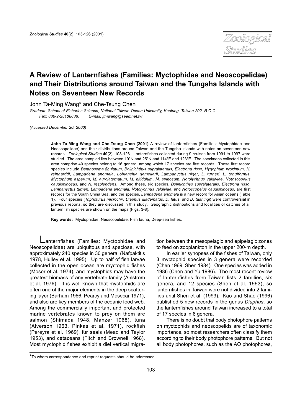 A Review of Lanternfishes (Families: Myctophidae and Neoscopelidae)