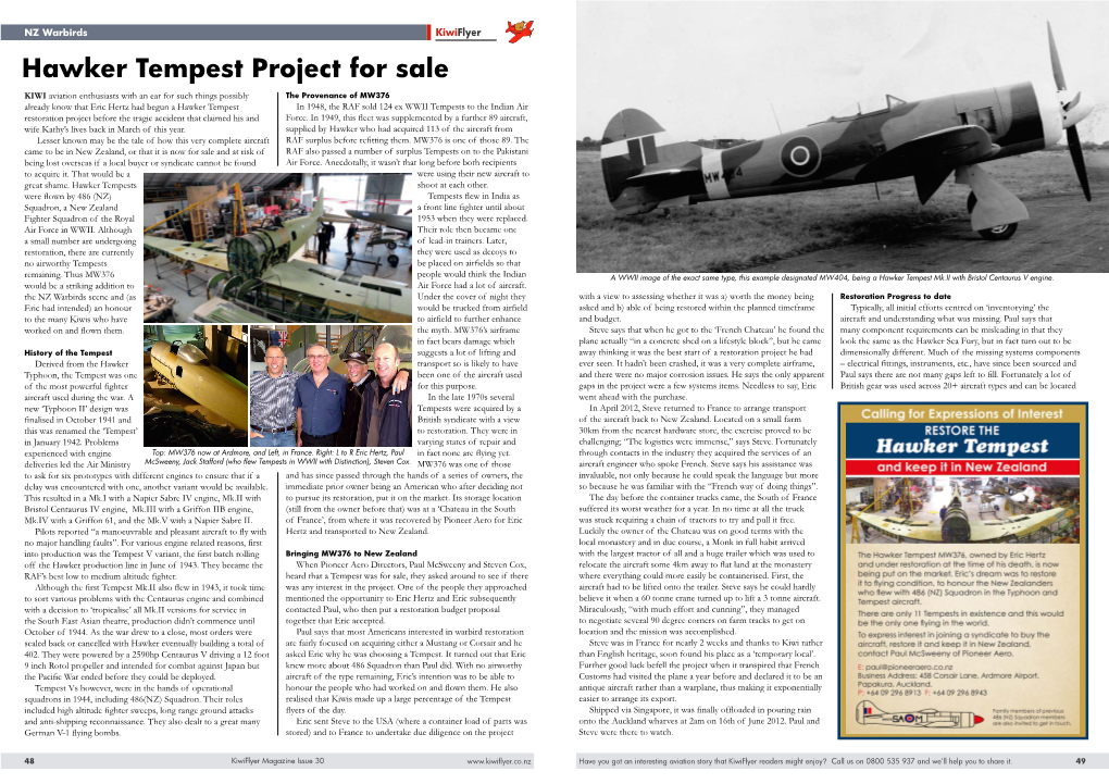 Hawker Tempest Project for Sale