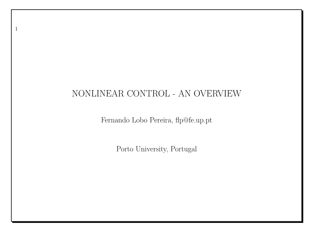 Nonlinear Control - an Overview