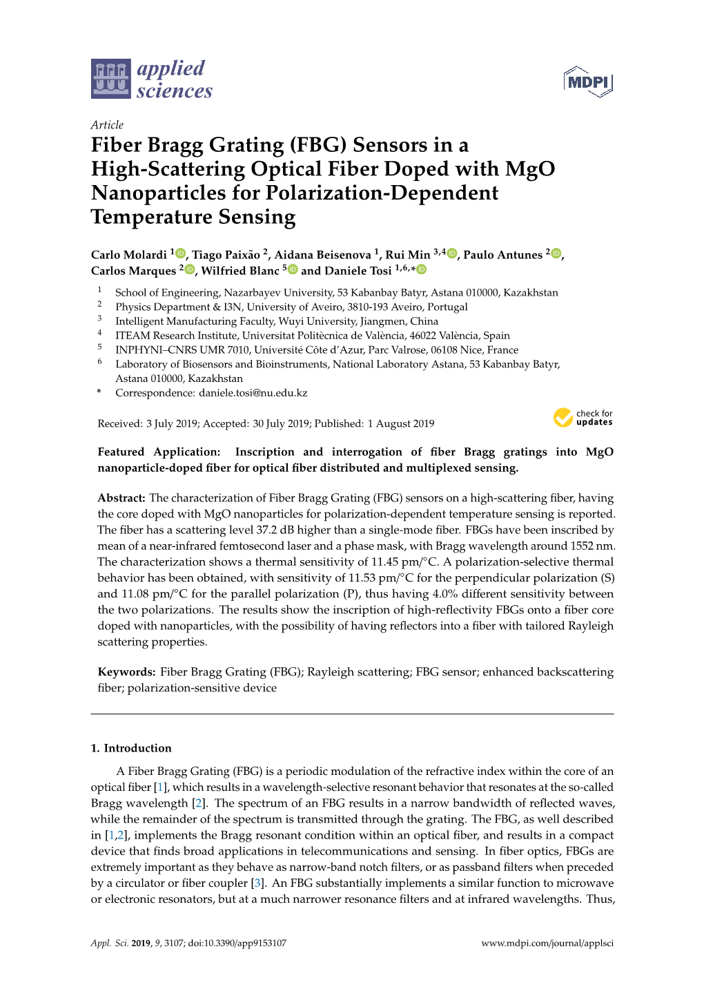 Fiber Bragg Grating (FBG) Sensors in a High-Scattering Optical Fiber Doped with Mgo Nanoparticles for Polarization-Dependent Temperature Sensing