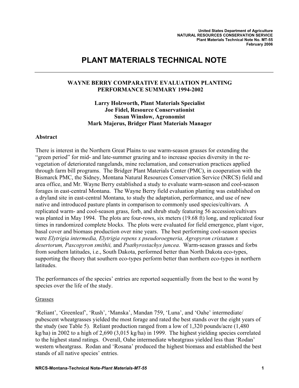 Plant Materials Technical Note No