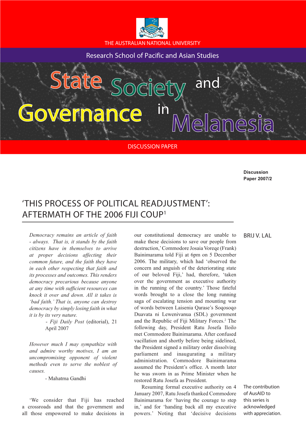 State Society and Governance in Melanesia