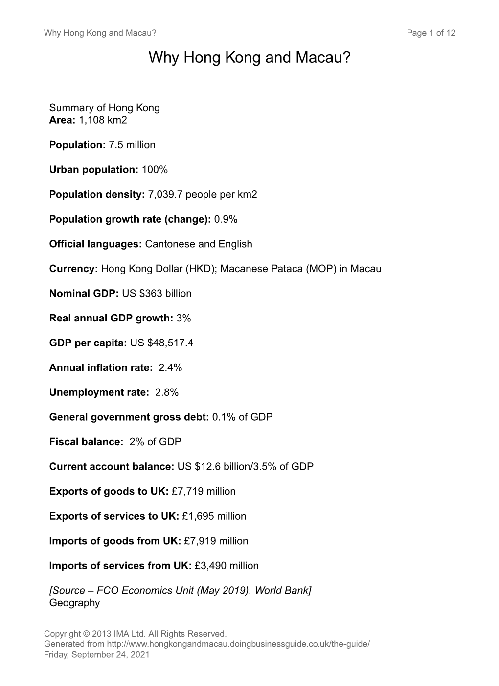 Why Hong Kong and Macau? Page 1 of 12 Why Hong Kong and Macau?