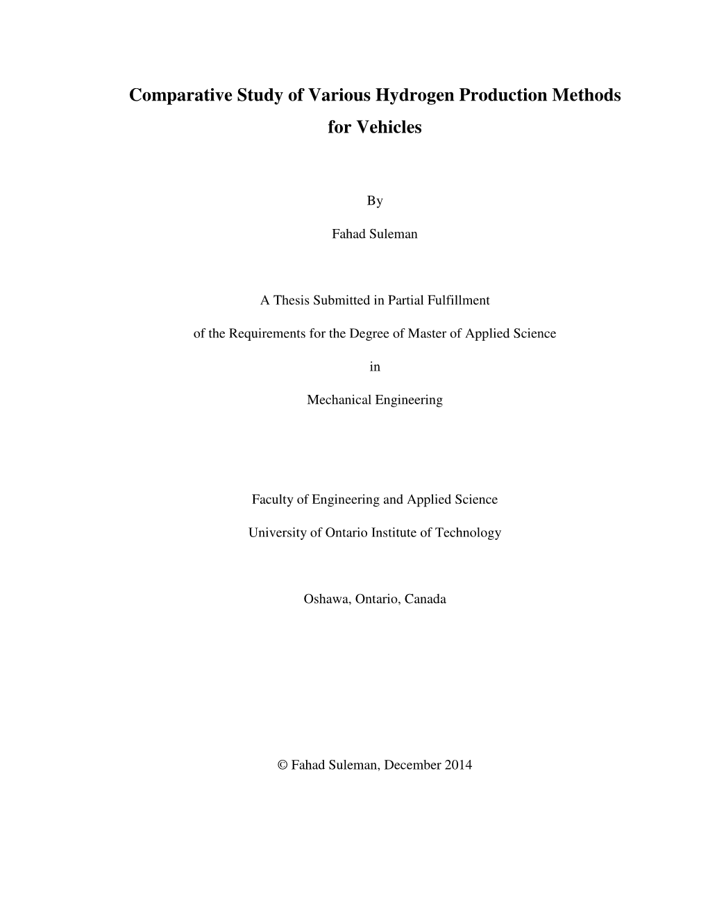 Comparative Study of Various Hydrogen Production Methods for Vehicles