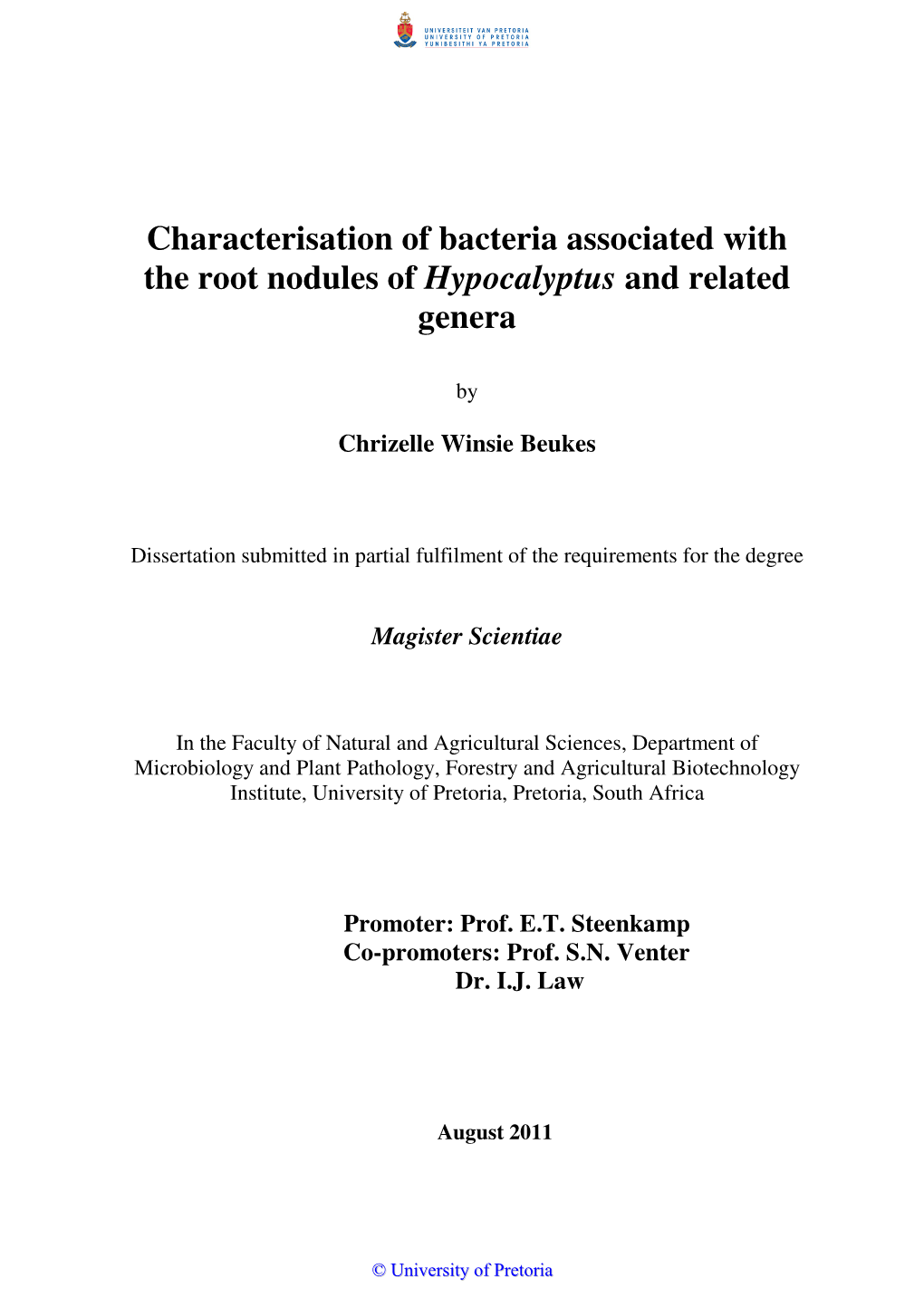 Characterisation of Bacteria Associated with the Root Nodules of Hypocalyptus and Related Genera