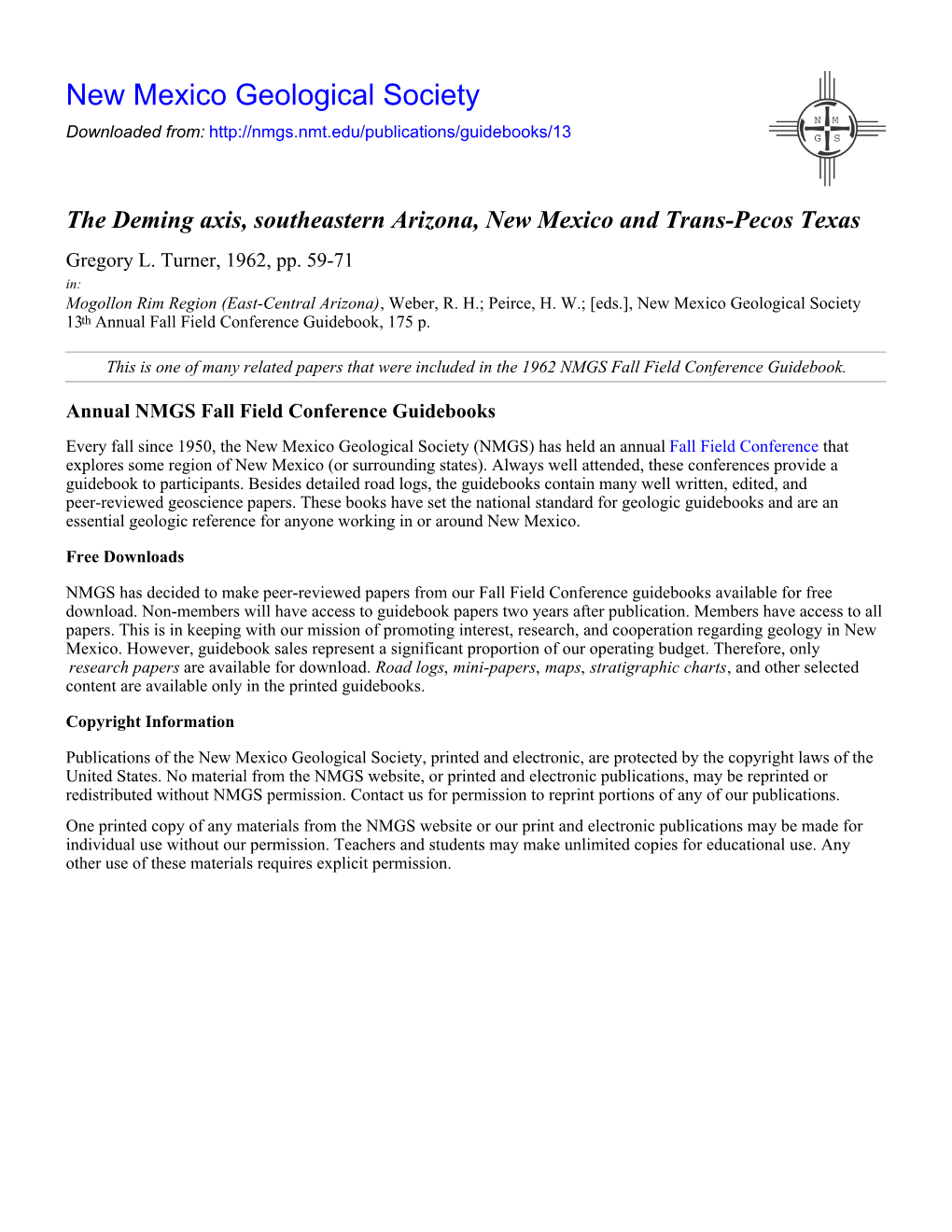 The Deming Axis, Southeastern Arizona, New Mexico and Trans-Pecos Texas Gregory L