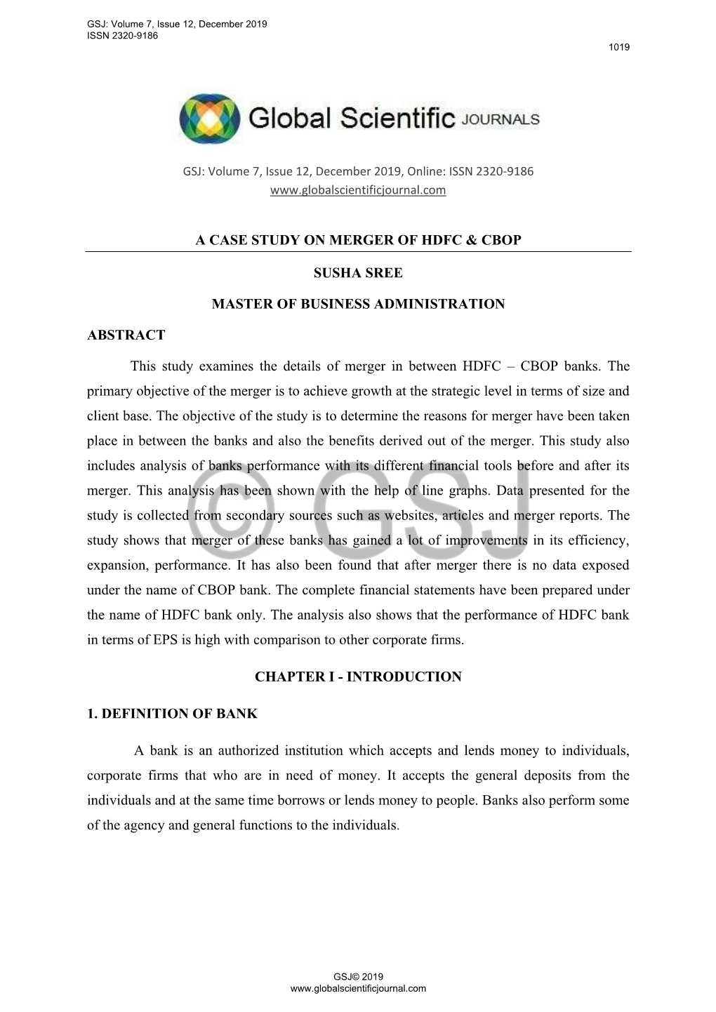 A Case Study on Merger of Hdfc & Cbop Susha Sree