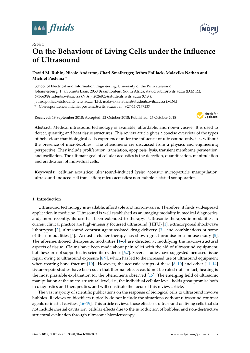 On the Behaviour of Living Cells Under the Influence of Ultrasound