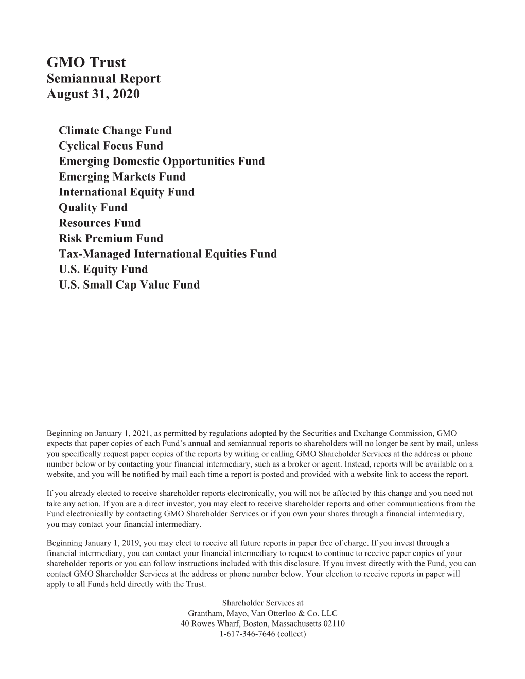 GMO Trust Semiannual Report August 31, 2020