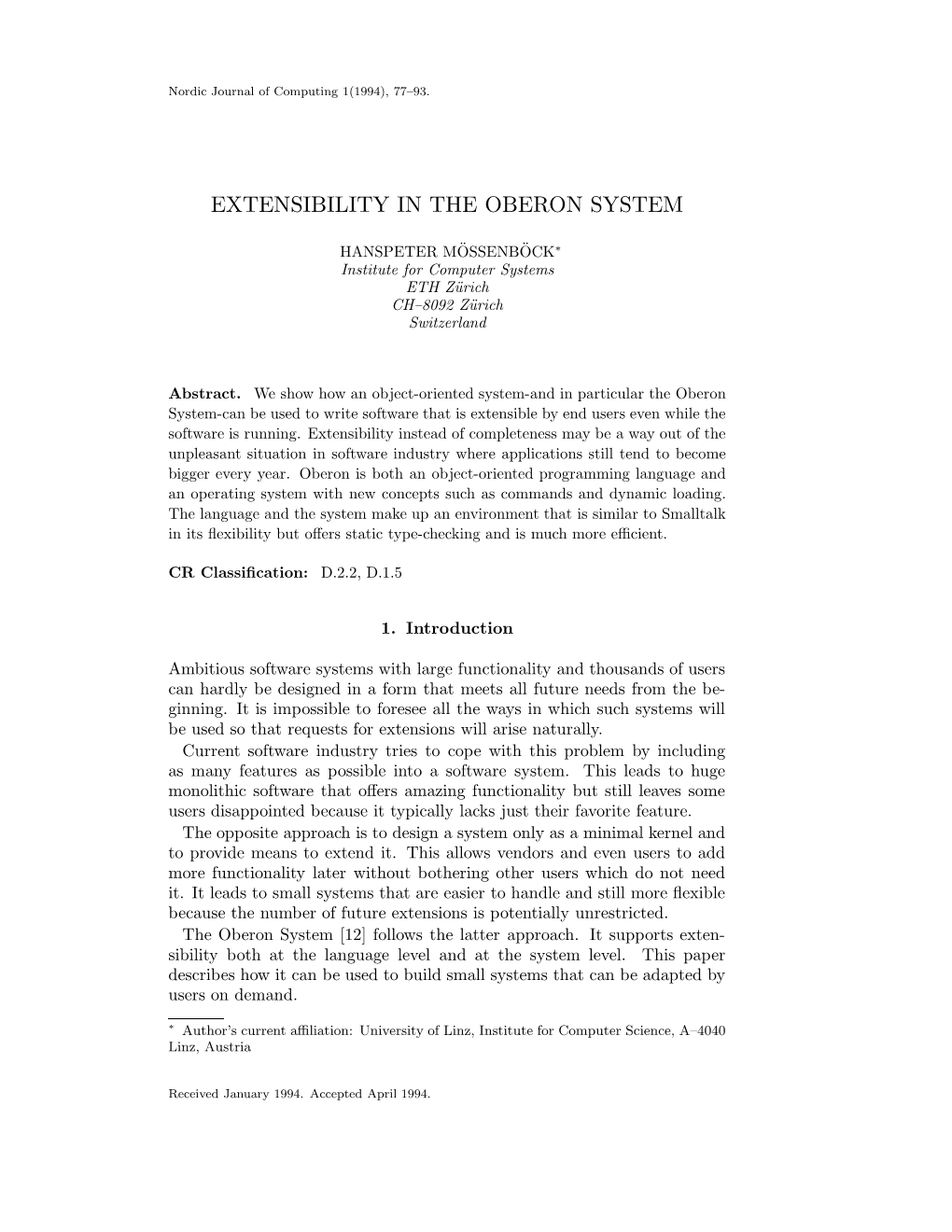 Extensibility in the Oberon System