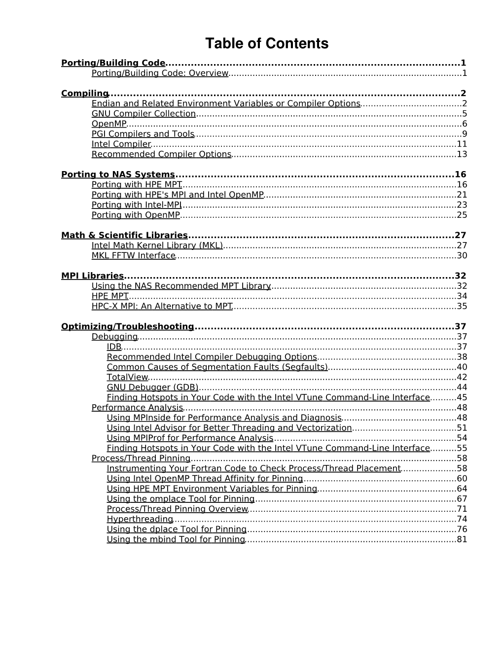 Table of Contents Porting/Building Code