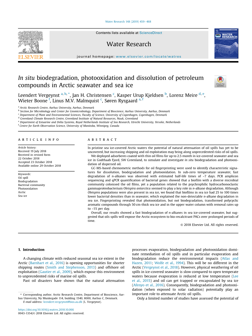 In Situ Biodegradation, Photooxidation and Dissolution of Petroleum Compounds in Arctic Seawater and Sea Ice