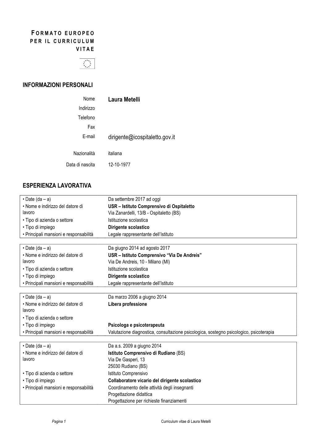 Curriculum Vitae Laura Metelli