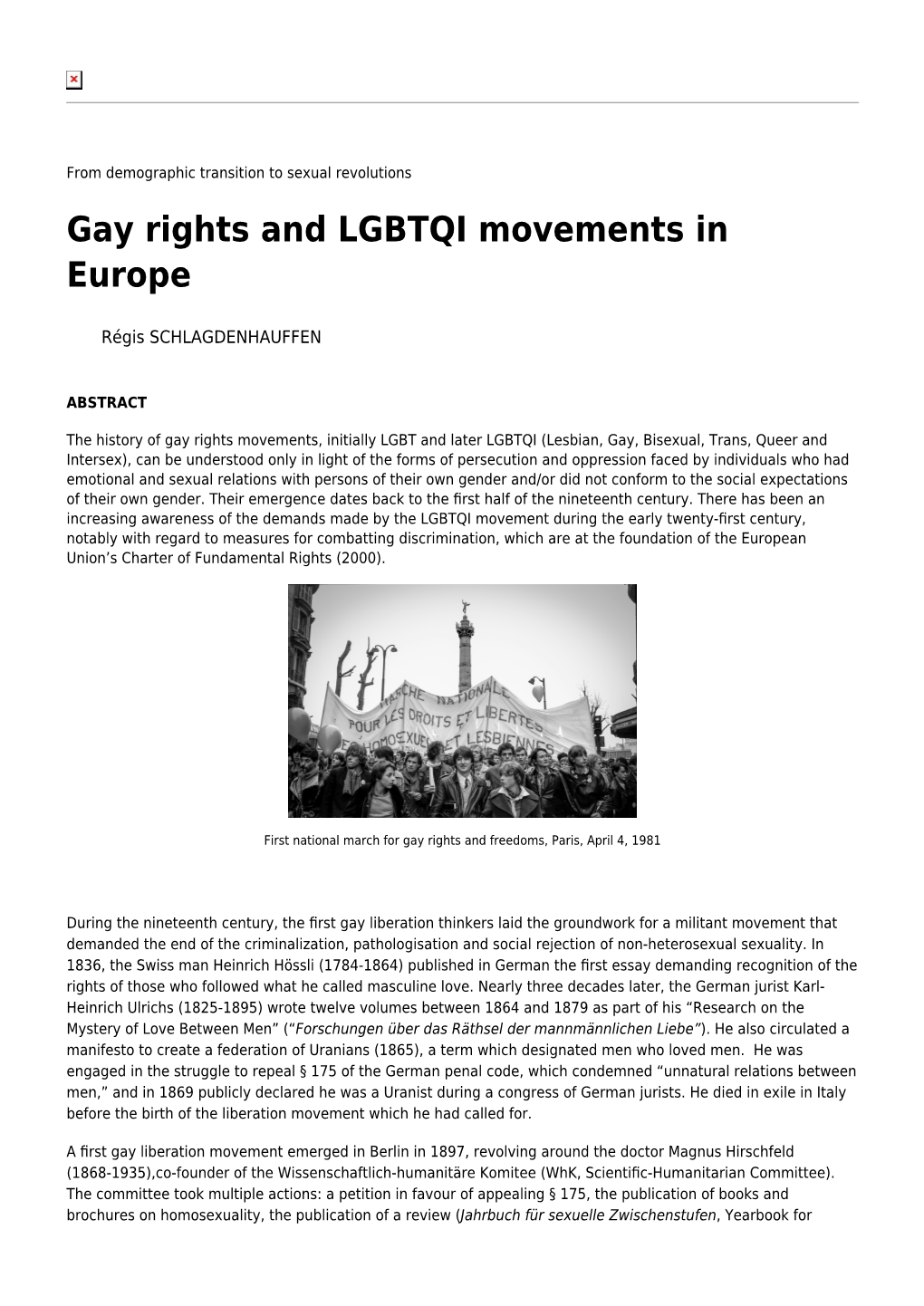 Gay Rights and LGBTQI Movements in Europe