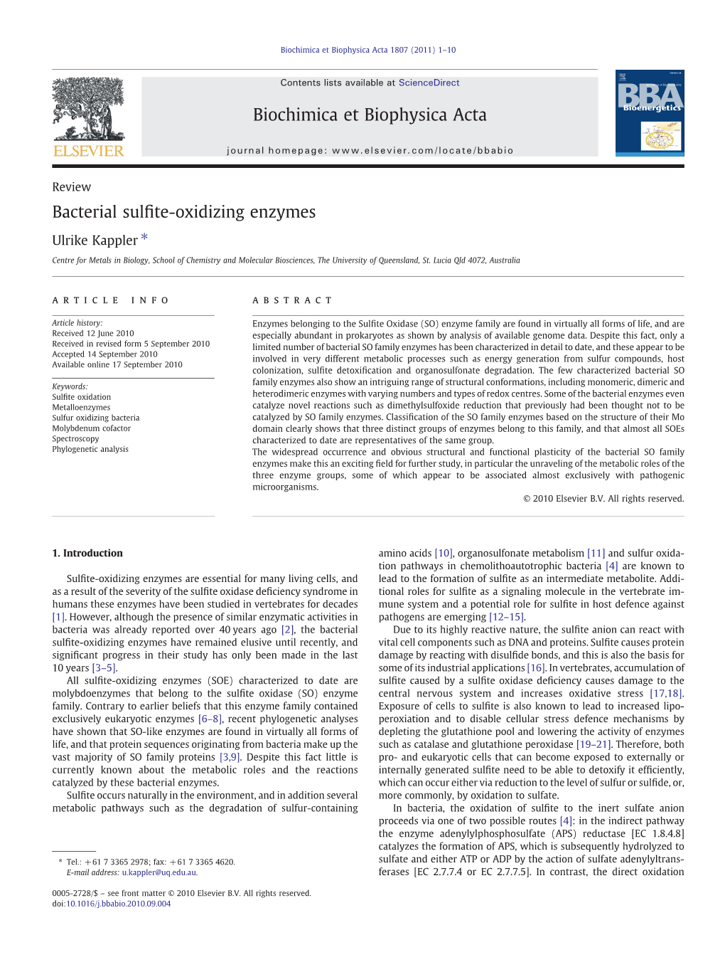 Bacterial Sulfite-Oxidizing Enzymes