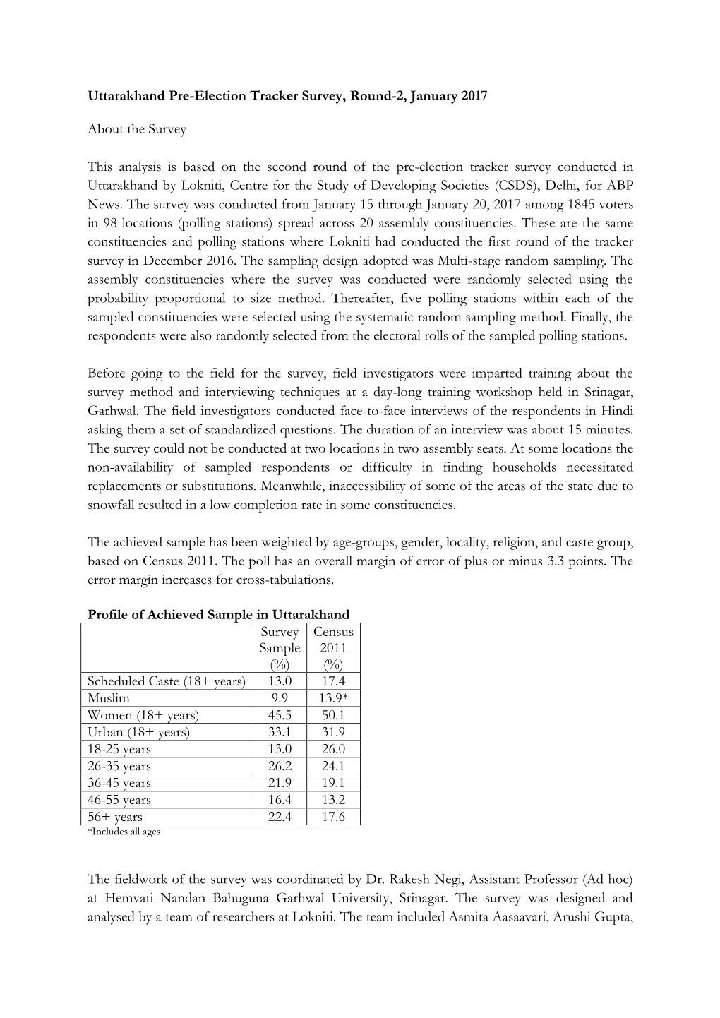 Uttarakhand Pre-Election Tracker Survey, Round-2, January 2017