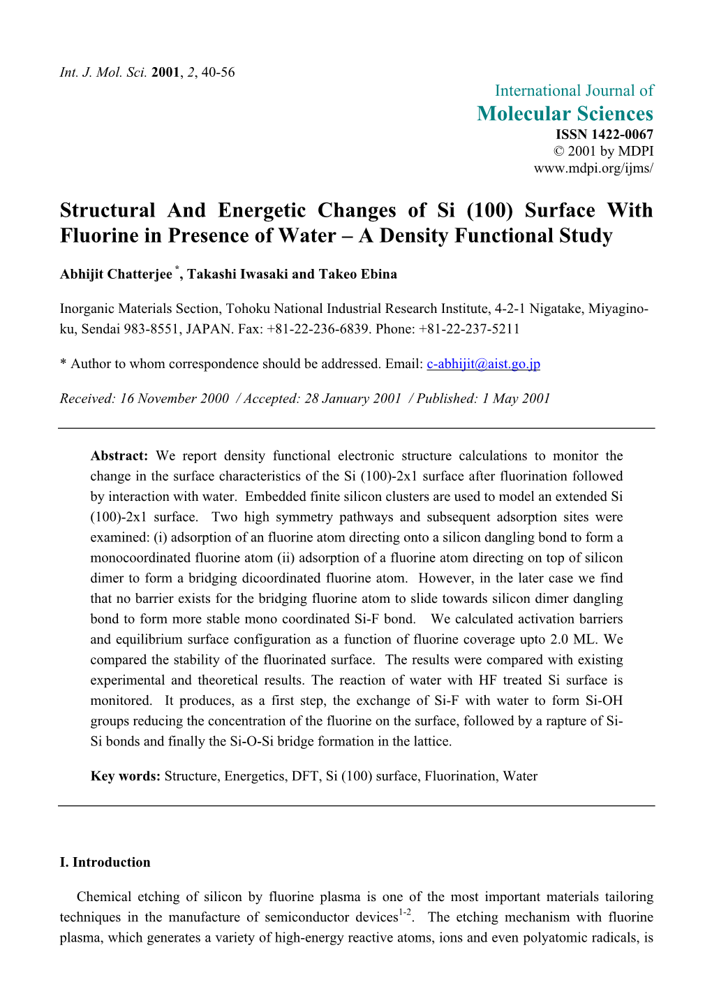 (100) Surface with Fluorine in Presence of Water – a Density Functional Study