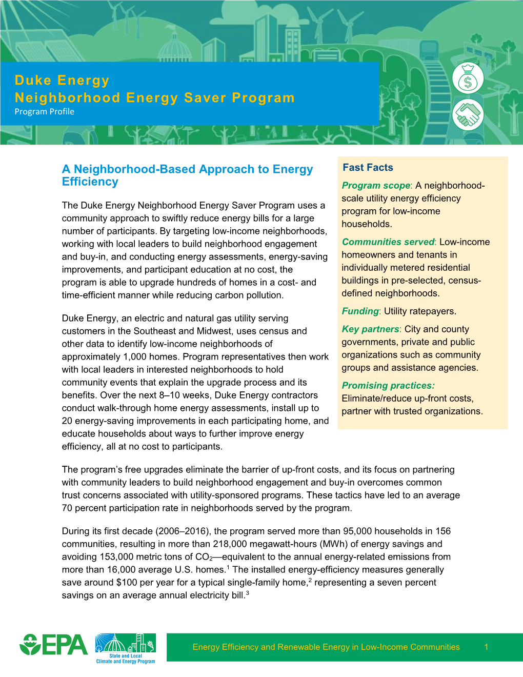 Duke Energy Neighborhood Energy Saver Program Program Profile